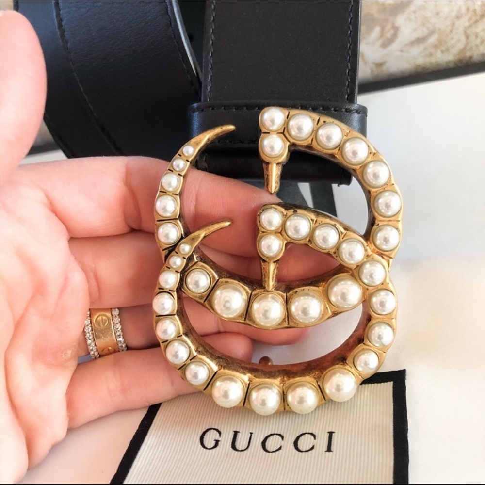 Gucci Marmont GG Pearl Black Calfskin Leather Belt - Picture 5 of 7